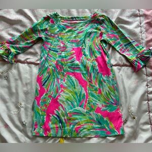 S(4-5), Lilly Pulitzer Tropical Print Dress in Pink and Green